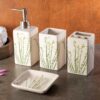 Dolphy Ceramic Bathroom Set – Stylish 4 Piece Bath Accessories Kit with Soap Dispenser, Toothbrush Holder, Tumbler & Soap Dish – Modern & Unique Designer Decor for Home & Guest Bathrooms- Green