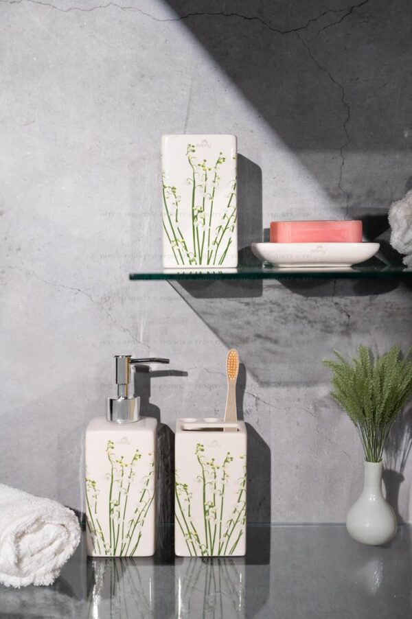 Dolphy Ceramic Bathroom Set – Stylish 4 Piece Bath Accessories Kit with Soap Dispenser, Toothbrush Holder, Tumbler & Soap Dish – Modern & Unique Designer Decor for Home & Guest Bathrooms- Green