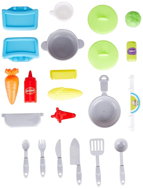 Amazon Brand - Jam & Honey Kitchen Set for Kids | Pretend and Play Toy | Portable Suitcase with Realistic Cooking Toys | for Boys & Girls 2+ Years | Non-Toxic | 24 Pieces | Multicolour