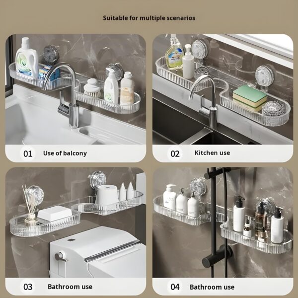 1776006821_Clear-Suction-Cup-Sink-Rack-No-Drilling-Bathroom-Kitchen-Storage-Shelf-Transparent-Soap-Holder-Dispenser-Organizer-Rust-Proof-Plastic-Space-Saving.jpg Clear Suction Cup Sink Rack | No Drilling Bathroom & Kitchen Storage Shelf | Transparent Soap Holder & Dispenser Organizer | Rust-Proof Plastic & Space-Saving