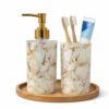 LAGET® Bathroom Accessories Set for Utility and Toothbrush Holder Bathroom Decor | Handwash Liquid Soap Dispenser Pump for Bathroom, Kitchen, Wash Basin, Sink (Cream Stone)