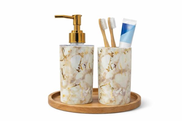 LAGET® Bathroom Accessories Set for Utility and Toothbrush Holder Bathroom Decor | Handwash Liquid Soap Dispenser Pump for Bathroom, Kitchen, Wash Basin, Sink (Cream Stone)