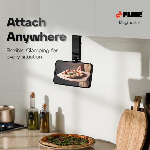 FLOE | Foldable Magnetic Stand | 360° Adjustable Viewing, Universal Compatibility, Clamp-Based Secure Grip | for Remote Professionals, Creators, Travelers and Kitchen Use | Pocket-Sized When Folded
