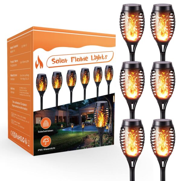 Geemoo 6 Pack Solar Flickering Dancing Flame Lights Waterproof Solar Torch Lights for Outdoor Garden Patio Pathway Yard Driveway Decorative
