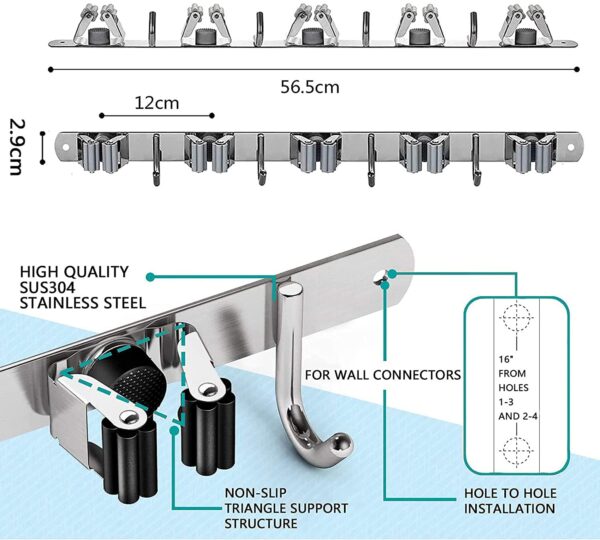 1776025118_Broom-Mop-Holder-Wall-Mount-Stainless-Steel-Wall-Mounted-Storage-Organizer-Heavy-Duty-Tools-Hanger-For-Kitchen-Bathroom-Closet-Garage-Office-Garden-1Pc-5-Rack-6-Hook-Hanging-Shelves.jpg Broom Mop Holder Wall Mount Stainless Steel Wall Mounted Storage Organizer Heavy Duty Tools Hanger For Kitchen Bathroom Closet Garage Office Garden-1Pc (5 Rack 6 Hook), Hanging Shelves