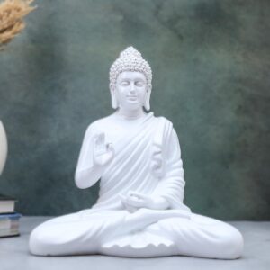Fibreglass 2 Feet Buddha Statue for Home Decor Big Size Idols Living Room Door Entrance Decoration Items Decorative Showpiece, 2Ft (2 Feet White Glossy)