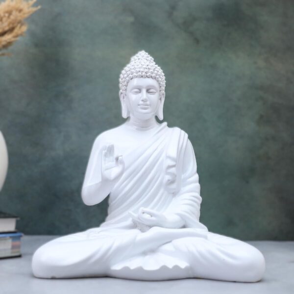 Fibreglass 2 Feet Buddha Statue for Home Decor Big Size Idols Living Room Door Entrance Decoration Items Decorative Showpiece, 2Ft (2 Feet White Glossy)