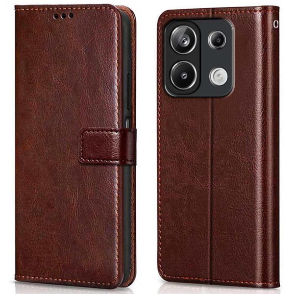 WOW IMAGINE Shock Proof Flip Cover Back Case Cover for Xiaomi Mi Redmi Note 13 5G (Flexible | Leather Finish | Card Pockets Wallet & Stand | Chestnut Brown)