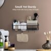 Amazon Basics Self-Adhesive Wall Shelf – No-Drill Multipurpose Bathroom/Kitchen Organizer with Hooks and Towel Holder, Rust Proof GI Steel Organizer | Black, 28.2 x 9.8 x 11.5 cm, Pack of 1