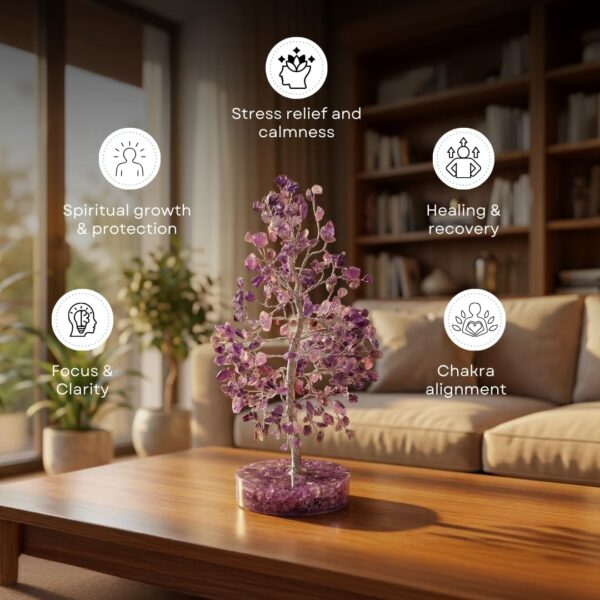 Amethyst Crystal Orgonite Tree for Home Decor | Healing Crystal Tree for Positive Energy, Vastu & Feng Shui | Good Luck Tree