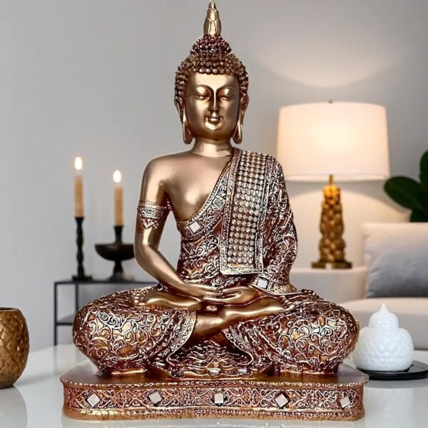 Global Grabbers New 25 Centimetre Meditating Sitting Buddha Statue showpiece Idol Home Decor Items for Living Room and Gifts (Golden2)