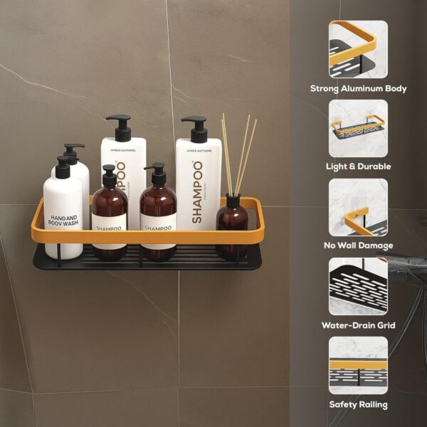 amazon basics 2 Pack Self Adhesive Bathroom Shelf for Wall, Bathroom Organiser Without Drill, Rust Resistant Wall Mounted Bathroom Rack for Shampoo, Soap & Toiletries, Black
