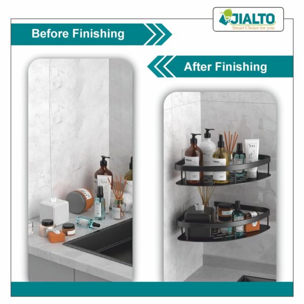 JIALTO 1 PCS Aluminum Bathroom Corner Shelf for Wall, rustproof, Nail-Free, No Drilling Organizer Holder, Bathroom Shelf for Wall Stand for Corner Holder, Washroom & Bathroom Accessories (Black)