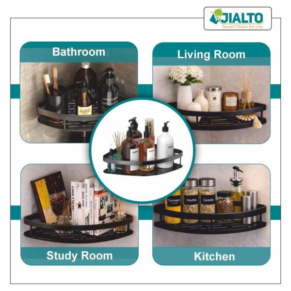 JIALTO 1 PCS Aluminum Bathroom Corner Shelf for Wall, rustproof, Nail-Free, No Drilling Organizer Holder, Bathroom Shelf for Wall Stand for Corner Holder, Washroom & Bathroom Accessories (Black)