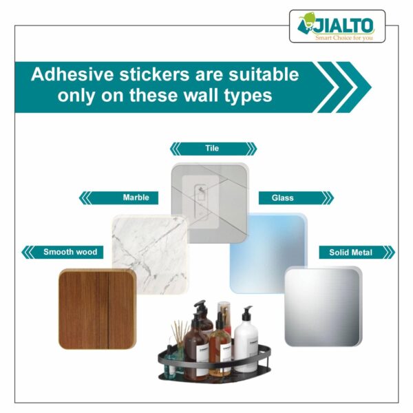 JIALTO 1 PCS Aluminum Bathroom Corner Shelf for Wall, rustproof, Nail-Free, No Drilling Organizer Holder, Bathroom Shelf for Wall Stand for Corner Holder, Washroom & Bathroom Accessories (Black)