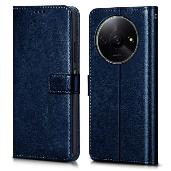 WOW IMAGINE Shock Proof Flip Cover Back Case Cover for WOW IMAGINE Shock Proof Flip Cover Back Case Cover for Mi Redmi A3 | Redmi A3X | Poco C61 (Flexible | Leather Finish | Card Pockets Wallet & Stand | Blue)