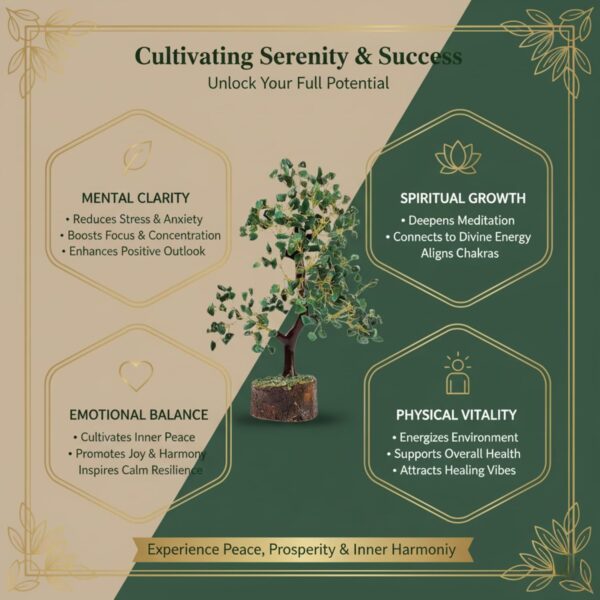 Green Aventurine Crystal Wooden Tree | Natural Luck & Prosperity Gemstone Bonsai with Wooden Base | Crystal Tree for Positive Energy | Good Luck Tree