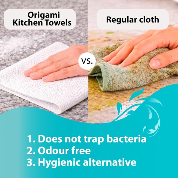 Origami 2 Ply 2 in 1 Kitchen Tissue Paper Roll | Tough, Super Absorbent & Food Safe Tissues for Spotless Cleaning | Ideal for Multi Purpose Use (60 Pulls Per Roll, 120 Sheets)