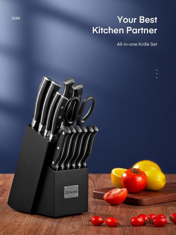 1776078764_D.Perlla-Kitchen-Knife-14-Piece-Knife-Block-with-Built-in-Sharpener-Black-Wood-Block-Scissor-Knives-Stainless-Steel-Black-Handle.jpg D.Perlla Kitchen Knife, 14 Piece Knife Block with Built-in Sharpener, Black Wood Block, Scissor Knives, Stainless Steel, Black Handle