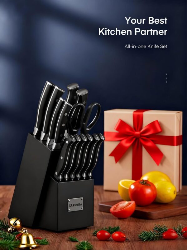 1776078765_D.Perlla-Kitchen-Knife-14-Piece-Knife-Block-with-Built-in-Sharpener-Black-Wood-Block-Scissor-Knives-Stainless-Steel-Black-Handle.jpg D.Perlla Kitchen Knife, 14 Piece Knife Block with Built-in Sharpener, Black Wood Block, Scissor Knives, Stainless Steel, Black Handle