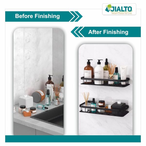 JIALTO 1 Pcs Bathroom Accessories - Multipurpose Aluminium Bathroom Shelf for Wall | Self-Adhesive Wall Mounted Bathroom Organiser Without Drill | 1 Pcs Black Bathroom Shelf | Bathroom Rack (Black)