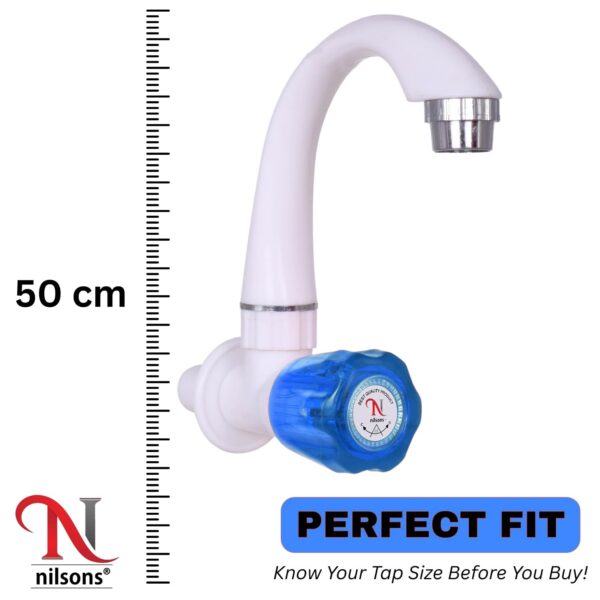 3PCS Sink Cock Tap Combo | Wall Mounted Swan Neck Water Tap with Crystal Blue Handle | Unbreakable PVC Kitchen & Basin Faucet | 15mm Thread | Leakproof Long Neck Tap for Home/Utility