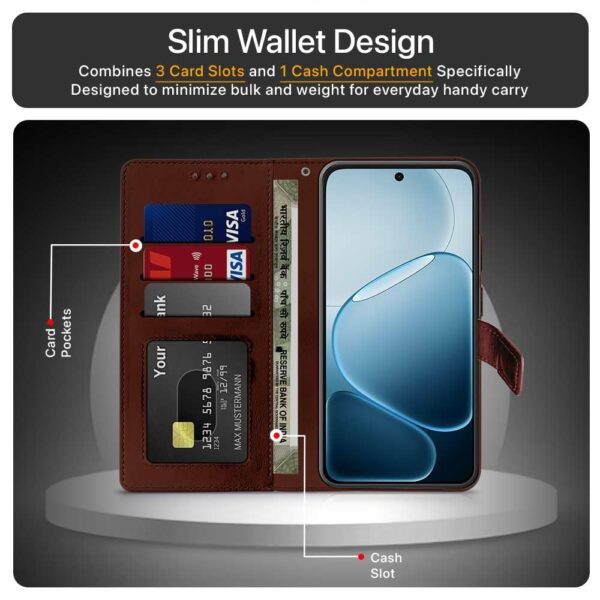 WOW IMAGINE Shock Proof Flip Cover Back Case Cover for Oppo K14x 5G | Oppo A6x | A6s 5G (Flexible | Leather Finish | Card Pockets Wallet & Stand | Brown)
