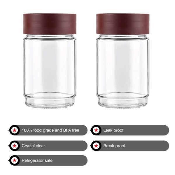 CELLO Modustack Glassy Storage Jar Set of 2 (750 ml x 2), Maroon | Glass Jar with Lid | Stackable | For Grains, Pulses, Spice, Cereals, Cookies, Dry Fruits | Fridge Storage Container