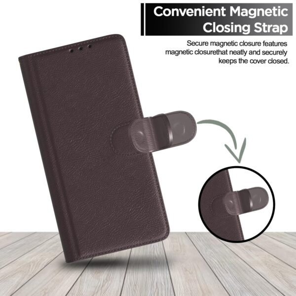Pikkme Samsung Galaxy M13 4G Flip Case Leather Finish | Inside TPU with Card Pockets | Wallet Stand and Shock Proof | Magnetic Closing | Complete Protection Flip Cover (Coffee)