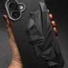 NIUKIN Mobile Case for iPhone 17 | 3D Engraved Design | Metallic Camera Ring | Shockproof Scratch Proof Cover | Black