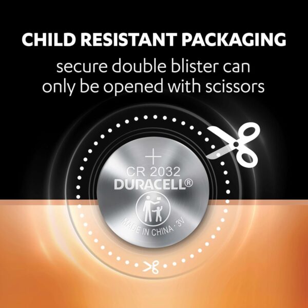 Duracell CR2032 Lithium Coin Battery, Pack of 50, Specialty Devices, Child Resistant Packaging, Electronic car Keys, Scale