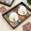Birch & Co. Wooden Tray For Serving-Free 4 Coasters-10 Inch X 15 Inch-Serving Tray-Tray Set For Decoration-Tea Trays-Big Coffee Tray-Premium Mdf Trey-Wooden Serving Trays-Resin Tray,Round