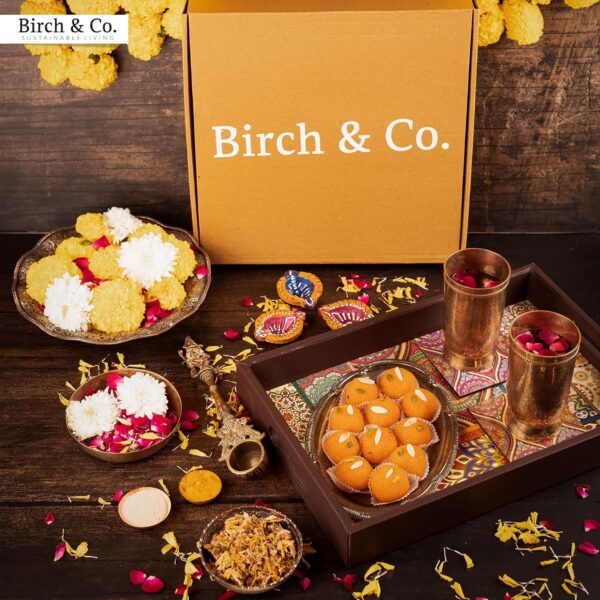 Birch & Co. Wooden Tray For Serving-Free 4 Coasters-10 Inch X 15 Inch-Serving Tray-Tray Set For Decoration-Tea Trays-Big Coffee Tray-Premium Mdf Trey-Wooden Serving Trays-Resin Tray,Round