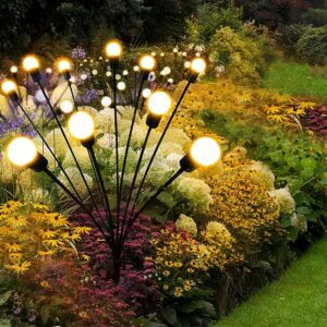 Plastic Solar Garden Lights Outdoor Solar Firefly Lights Waterproof Solar Garden Decorative Lights 2 Lighting Mode auto on-Off Mode (Warm Yellow) (2)