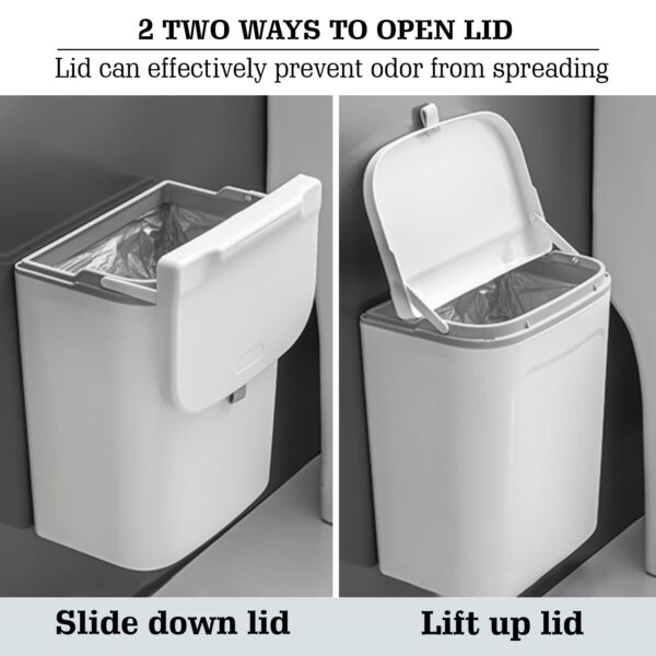 HOKIPO Plastic Hanging/Wall Mounted Dustbin For Bathroom Toilet Kitchen Home Or Office, White, Pack Of 1 (AR3992), Open-Top