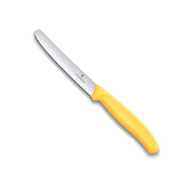 Victorinox Swiss Made, Stainless Steel Swiss Classic Paring Knife, 11 cm, Serrated Edge with Round Tip, Professional and Household Kitchen Tools, Kitchen Items, Yellow, 6.7838.C1 | Multipurpose Knife