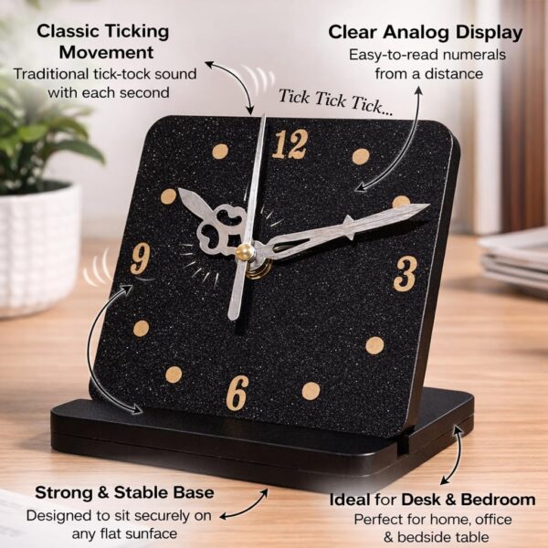 1776138867_Desktop-Analog-Clock-with-Stand-Black-Sparkle-Finish-Decorative-Table-Clock-for-Study.jpg Desktop Analog Clock with Stand, Black Sparkle Finish, Decorative Table Clock for Study
