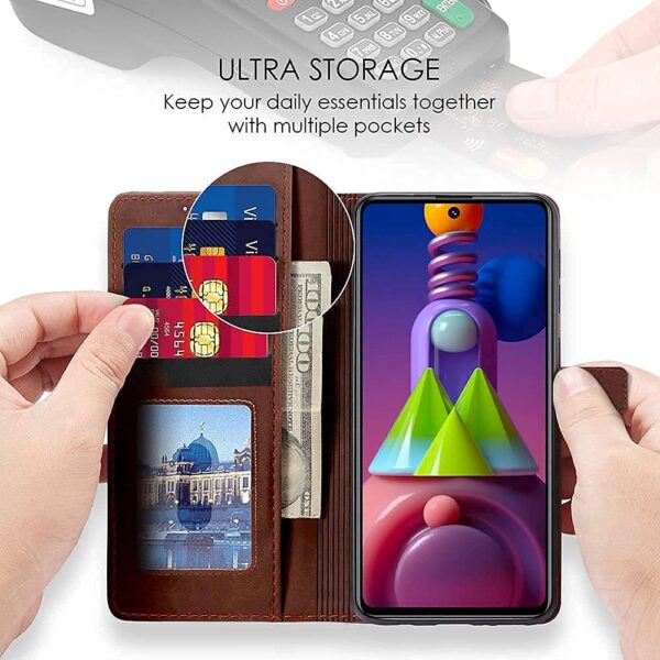 Amazon Brand - Solimo Shock Proof Flip Cover Back Case Cover for Samsung Galaxy A16 5G (Flexible | Leather Finish | Card Pockets Wallet & Stand | Chestnut Brown)