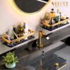 VELVYT Aluminium Bathroom Shelves, Bathroom Organiser Without Drill, Self-Adhesive Multipurpose Wall Mounted Bathroom Shelf & Kitchen Organizer, Bathroom Rack (Pack of 2, Gold)