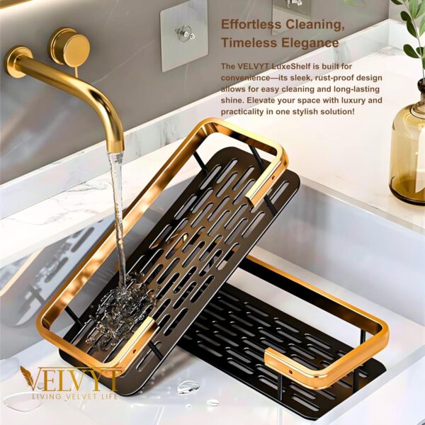 VELVYT Aluminium Bathroom Shelves, Bathroom Organiser Without Drill, Self-Adhesive Multipurpose Wall Mounted Bathroom Shelf & Kitchen Organizer, Bathroom Rack (Pack of 2, Gold)