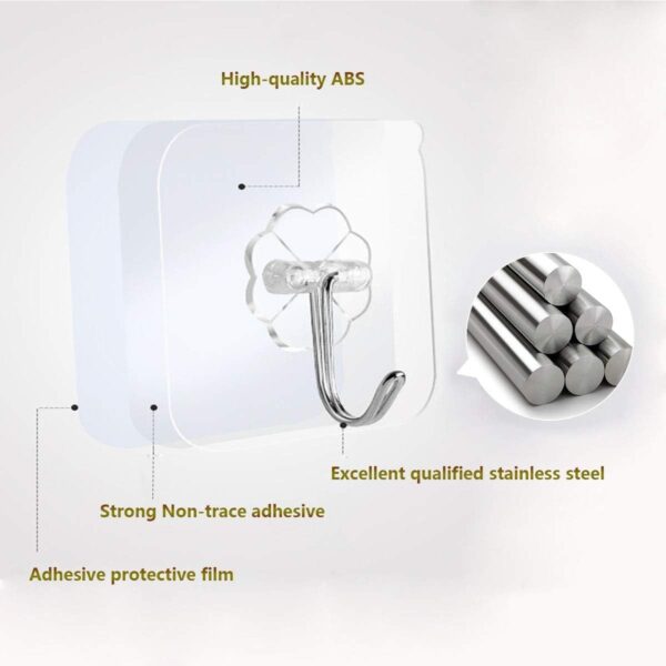 Claiez Adhesive Hooks 13.2LB(Max) Heavy Duty Self Adhesive Hooks Transparent Waterproof and Oilproof Wall Hooks for Kitchen Bathroom Shower Door Outdoor Home Improvement Utility Hook 10 Pack