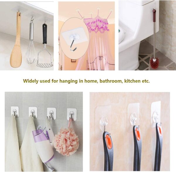 Claiez Adhesive Hooks 13.2LB(Max) Heavy Duty Self Adhesive Hooks Transparent Waterproof and Oilproof Wall Hooks for Kitchen Bathroom Shower Door Outdoor Home Improvement Utility Hook 10 Pack