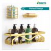 JIALTO 5 in 1 Self-Adhesive Bathroom Organizer Combo - No Drill Wall Mounted Shelf Stand with Metal Racks, Toothbrush Holder, Soap Dish & Storage Tray - Multipurpose Bathroom Accessories (Golden)