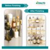 JIALTO 5 in 1 Self-Adhesive Bathroom Organizer Combo - No Drill Wall Mounted Shelf Stand with Metal Racks, Toothbrush Holder, Soap Dish & Storage Tray - Multipurpose Bathroom Accessories (Golden)