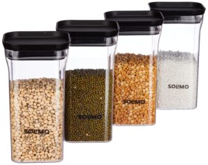 Amazon Brand - Solimo Plastic Storage Jar and Container Set Amazon Brand - Solimo Plastic Storage Jar and Container Set I Air Tight & BPA Free Containers for Kitchen Storage Set I Grocery Kitchen Container Set I Multipurpose Jar, 1100 Ml Each, Set 4, Black