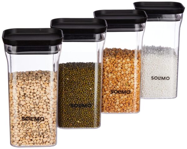 Amazon Brand - Solimo Plastic Storage Jar and Container Set Amazon Brand - Solimo Plastic Storage Jar and Container Set I Air Tight & BPA Free Containers for Kitchen Storage Set I Grocery Kitchen Container Set I Multipurpose Jar, 1100 Ml Each, Set 4, Black
