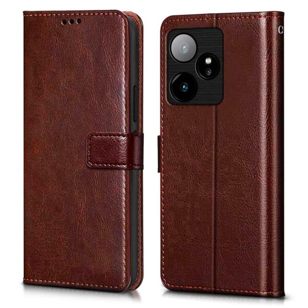 WOW IMAGINE Shock Proof Flip Cover Back Case Cover for Realme GT 7 5G | Realme GT 7T 5G (Flexible | Leather Finish | Card Pockets Wallet & Stand | Chestnut Brown)