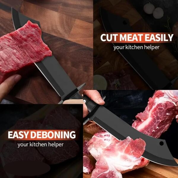 Stainless Steel Meat Knife for Kitchen, Heavy Duty Knife for Chopping, Dicing & Mincing,Butcher Knife for Home & Restaurant Use,Ergonomic Handle (1PC, Black)