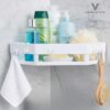 No Drill Bathroom Corner Shelf Organizer | Wall Mounted Plastic Corner Rack for Bathroom & Kitchen | 2-Tier Shelves with 4 Hooks | Rustproof, Heavy Duty Storage | White (Set of 2)