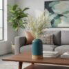 PUREZENTO Green Ribbed Ceramic Flower Vase for Home Decor (6 Inch) | Modern Flower Vase for Pampas Grass & Dried Flowers | Centerpiece Vase for Living Room, Bedroom, Dining Table, Office & Gifting